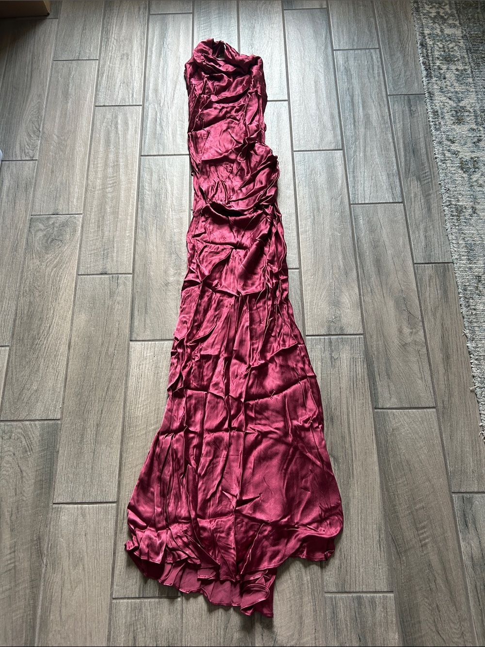 Elegant Burgundy backless Ruched Maxi Dress — Women